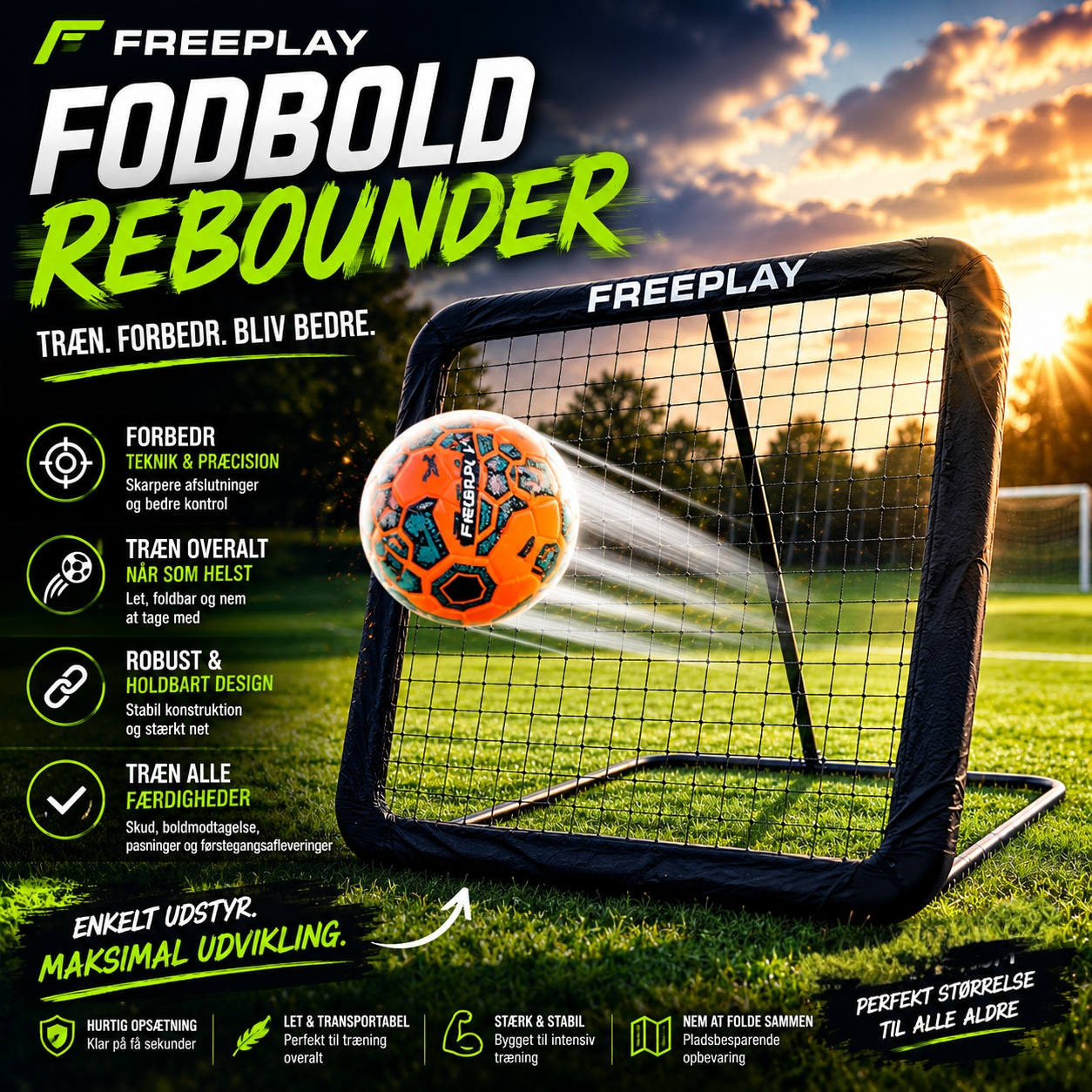 Freeplay Elite Sport Fodbold Rebounder 110 x 110 cm - Billede 2