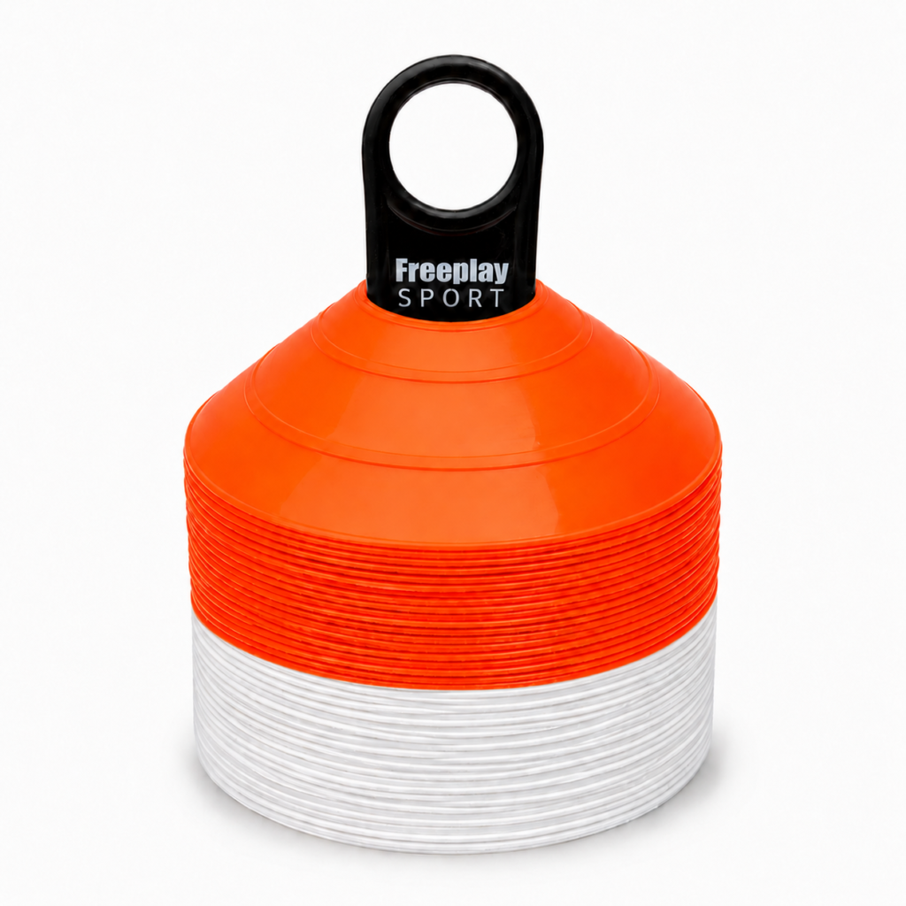 50 stk Freeplay Kegletoppe i Orange - Hvid